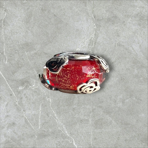 BOGO! BUNDLE FOR DISCOUNT! 925 Silver Beautiful Red Flower Murano Gold flecks - Picture 4 of 4